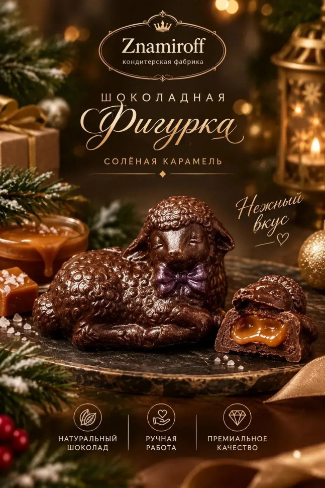  Шоколад фигурный "Овечка спящая" молочный шоколад с начинкой солёная карамель(блок 5шт по 70г) в Амурске